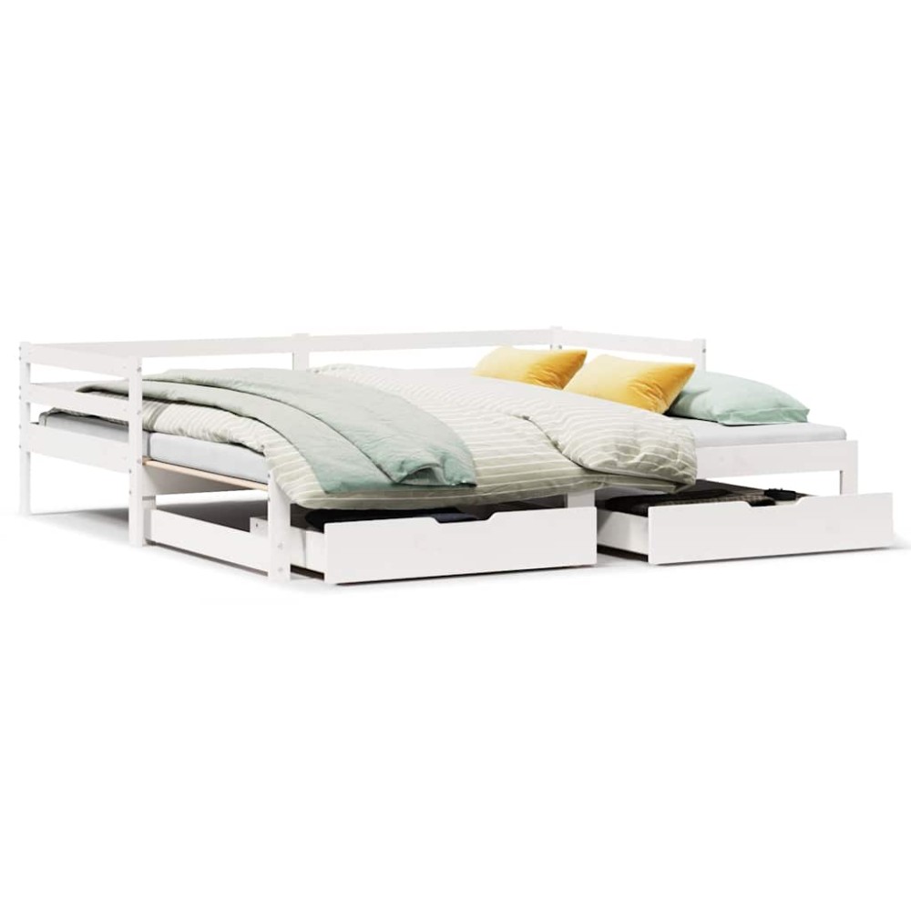 vidaXL Pat de zi cu sertare, alb, 90x200 cm, lemn masiv pin
