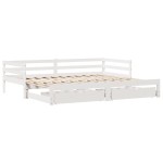 vidaXL Pat de zi cu sertare, alb, 90x200 cm, lemn masiv pin
