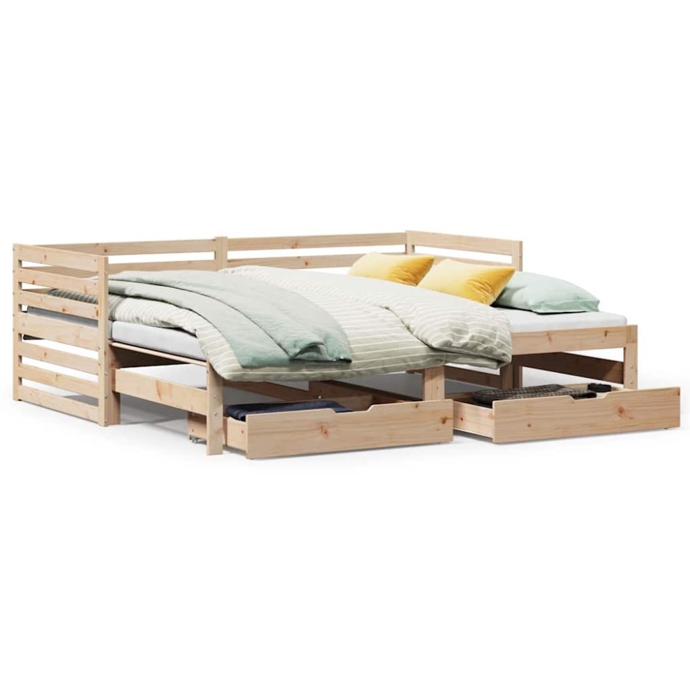vidaXL Pat de zi cu sertare, 90x200 cm, lemn masiv pin
