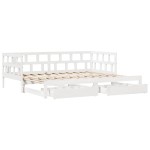 vidaXL Pat de zi cu extensie și sertare fără saltea, alb, 80x200 cm