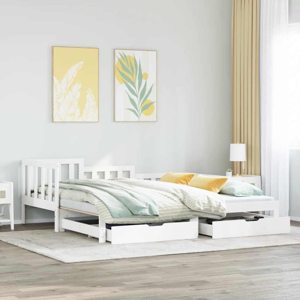 vidaXL Pat de zi cu extensie și sertare fără saltea, alb, 80x200 cm