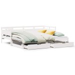 vidaXL Pat de zi cu extensie și sertare fără saltea, alb, 80x200 cm vidaXL Pat de zi cu extensie și sertare fără saltea, alb, 80x200 cm