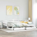 vidaXL Pat de zi cu extensie și sertare fără saltea, alb, 80x200 cm vidaXL Pat de zi cu extensie și sertare fără saltea, alb, 80x200 cm