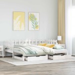 vidaXL Pat de zi cu extensie și sertare fără saltea, alb, 90x200 cm