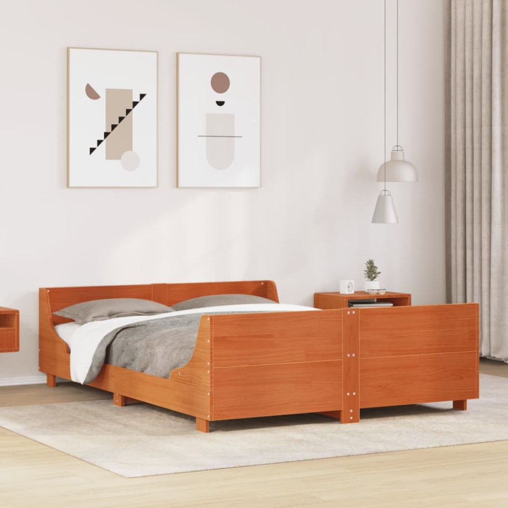 vidaXL Cadru de pat fără saltea, maro ceruit 140x200 cm lemn masiv pin