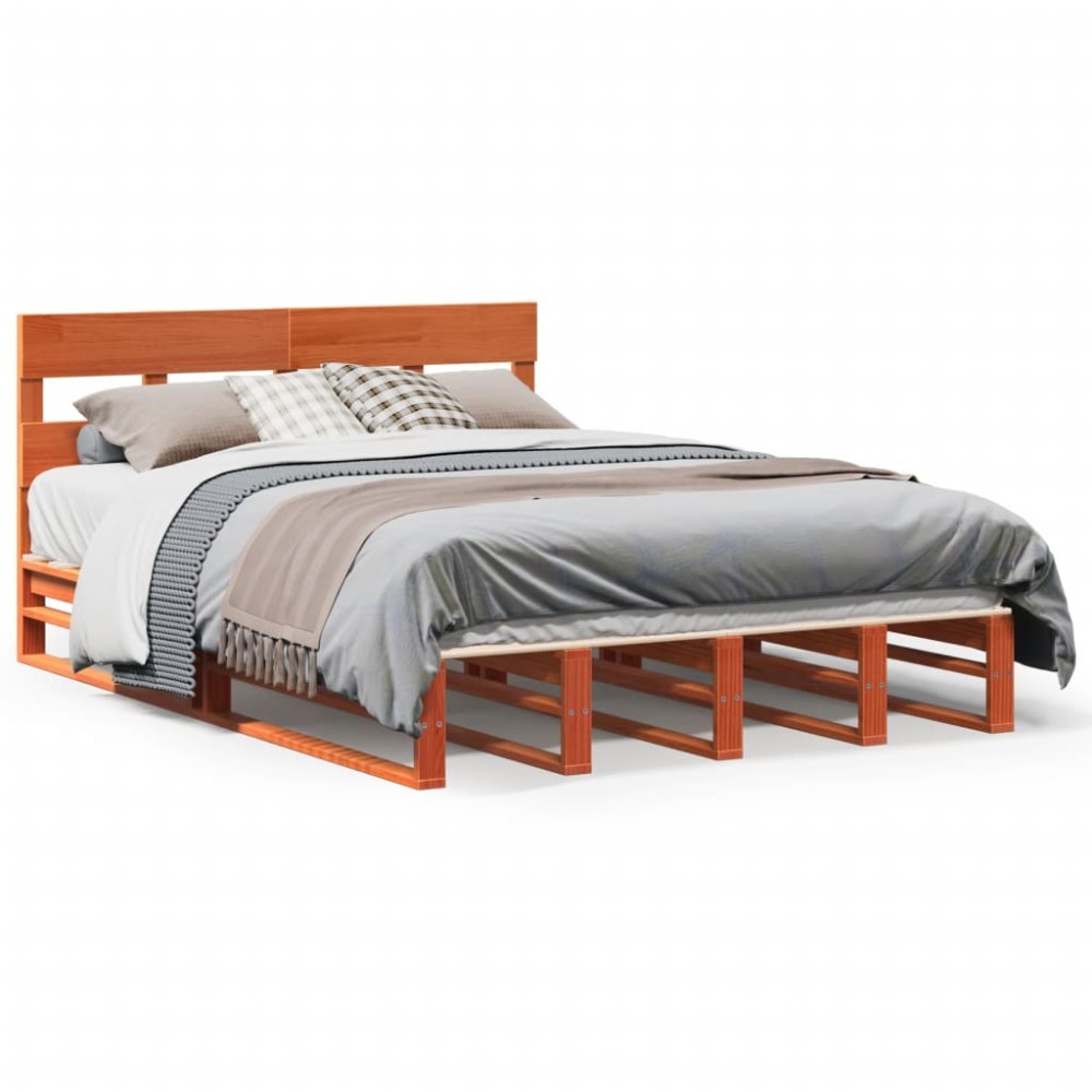 vidaXL Cadru de pat fără saltea, maro ceruit 140x200 cm lemn masiv pin