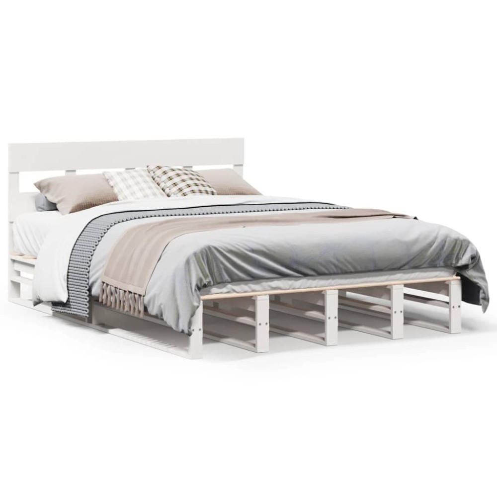 vidaXL Cadru de pat fără saltea, alb, 135x190 cm, lemn masiv de pin