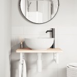 vidaXL Raft pentru lavoar montat pe perete, oțel și lemn masiv stejar