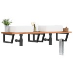 vidaXL Raft pentru lavoar montat pe perete, oțel și lemn masiv fag