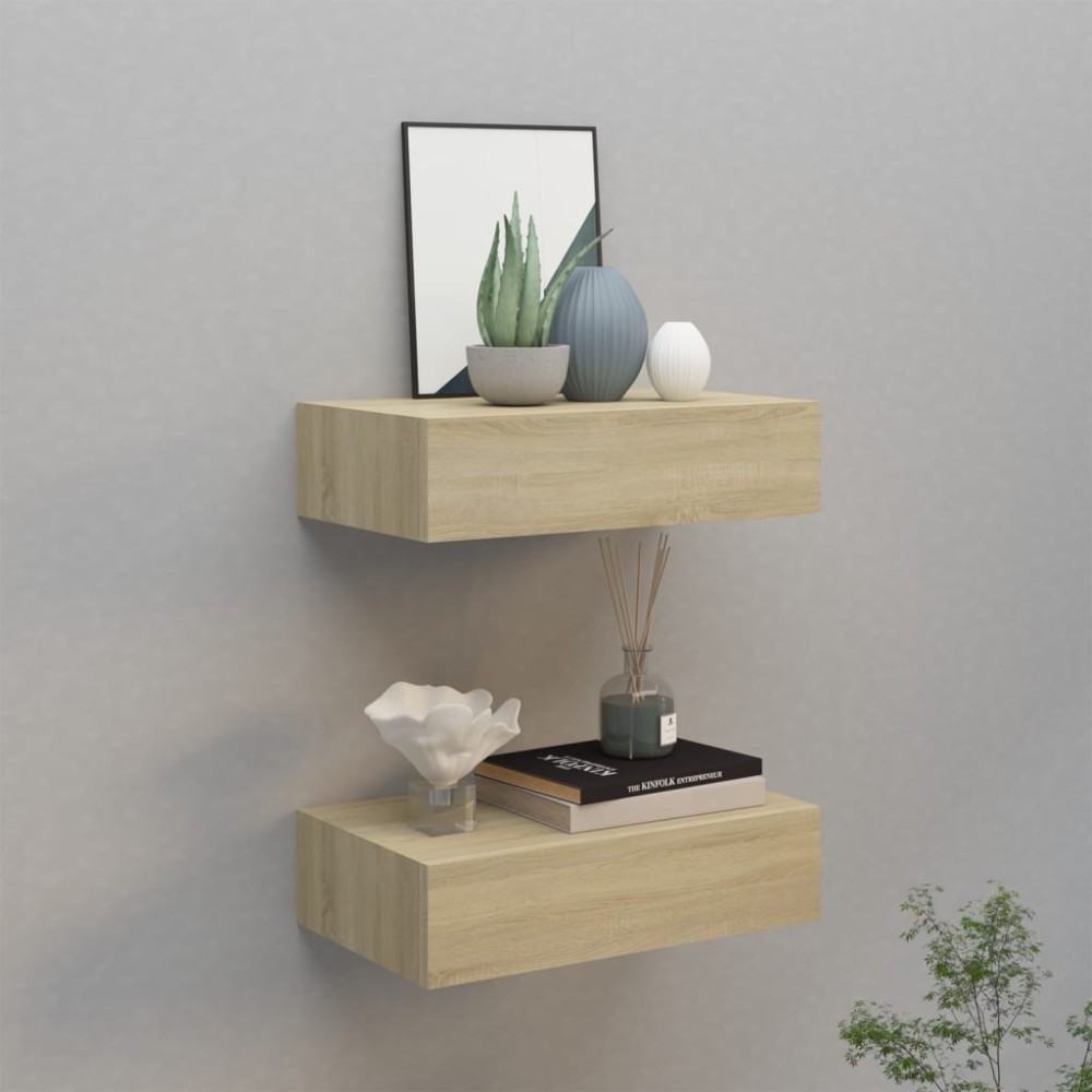 vidaXL Dulapuri de perete cu sertar, 2 buc., stejar, 40x23,5x10 cm MDF