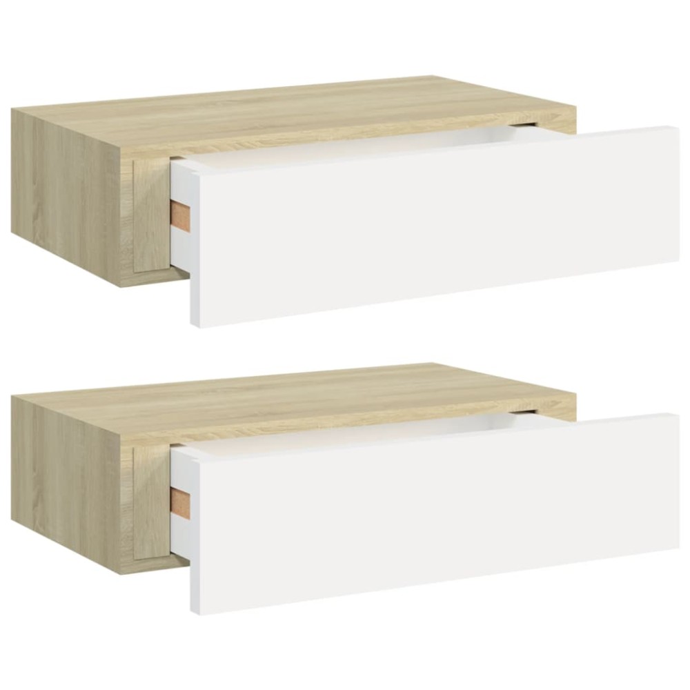 vidaXL Dulapuri de perete cu sertar 2 buc stejar/alb 40x23,5x10 cm MDF