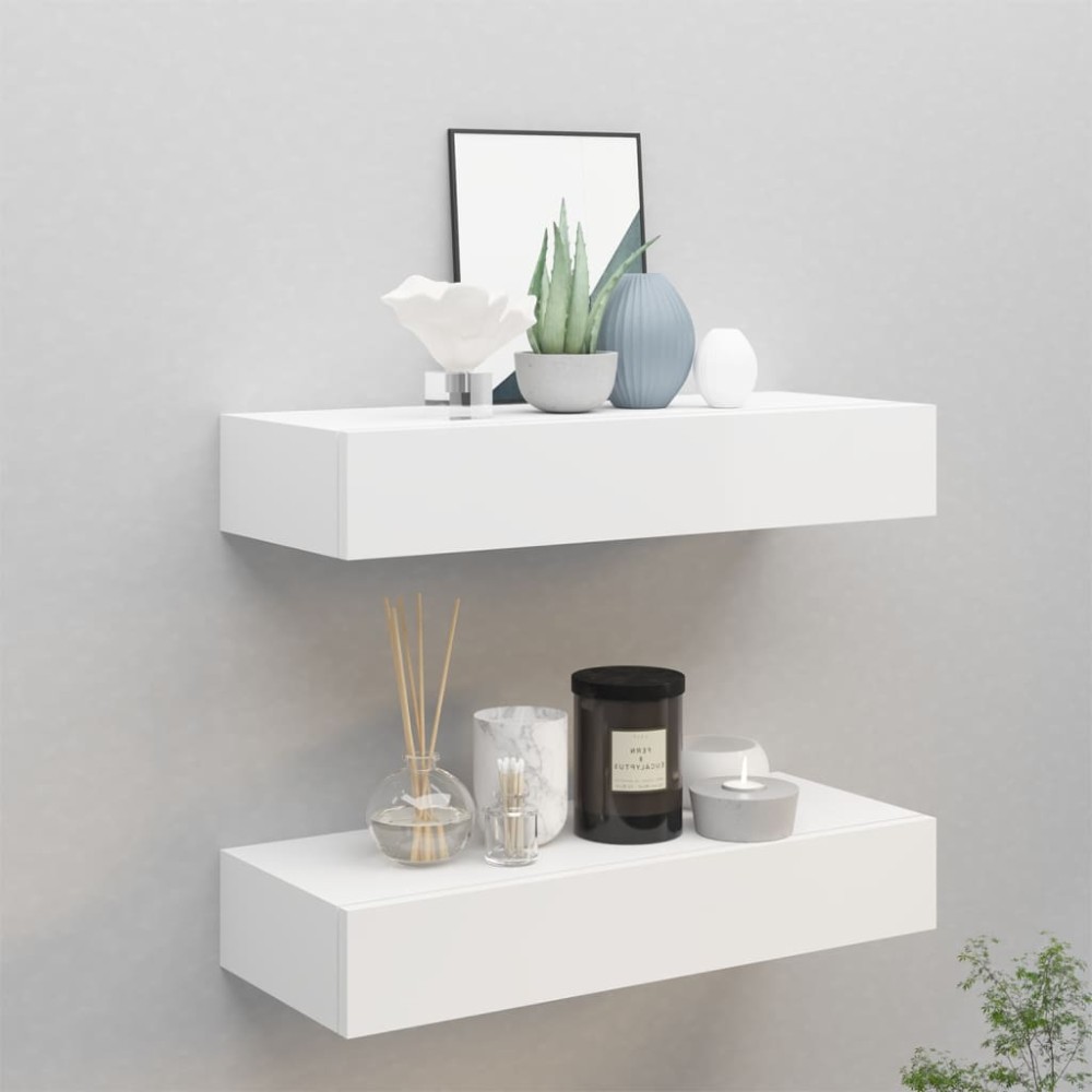 vidaXL Dulapuri de perete cu sertare 2 buc. alb, 60x23,5x10 cm MDF