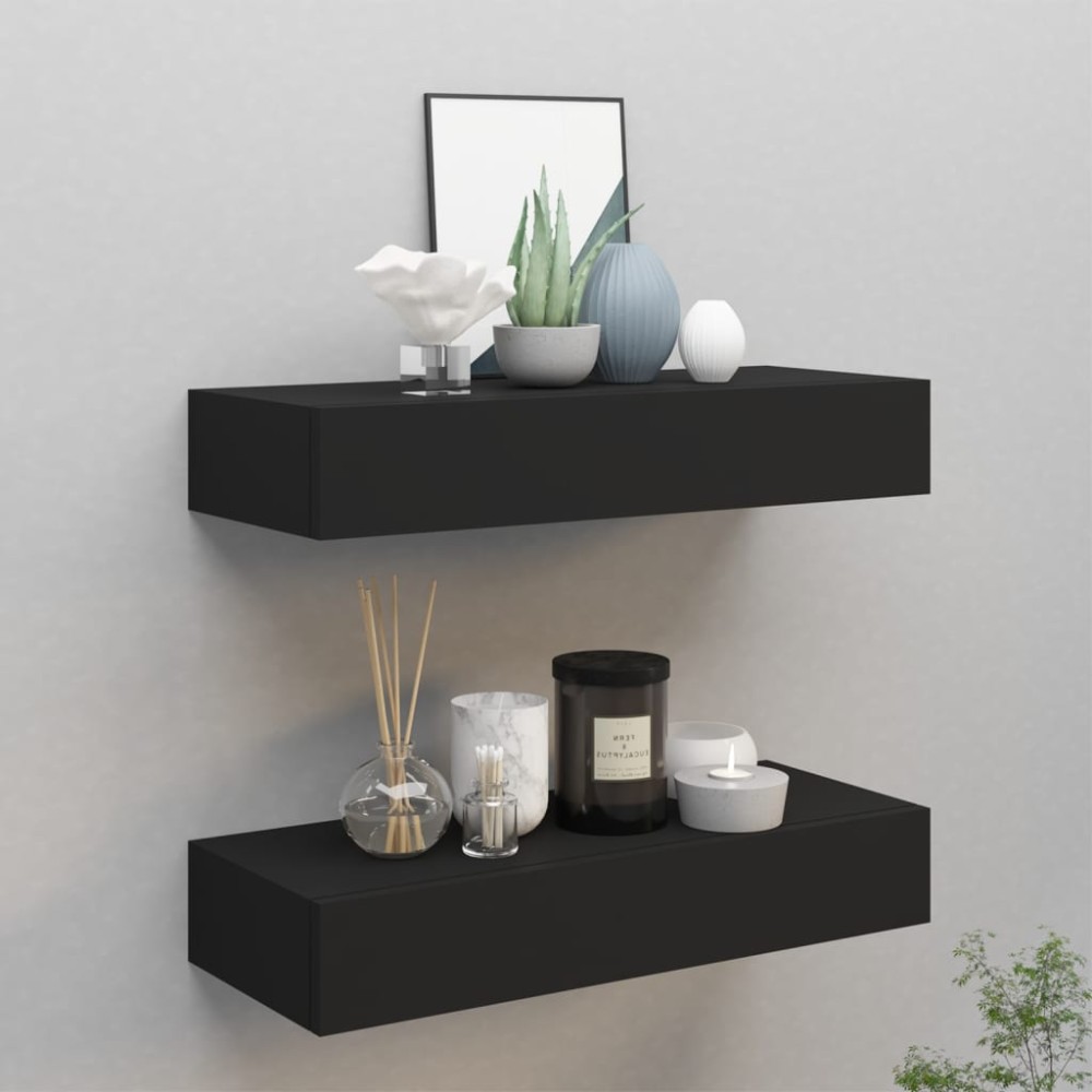 vidaXL Dulapuri de perete cu sertare 2 buc. negru 60x23,5x10 cm MDF