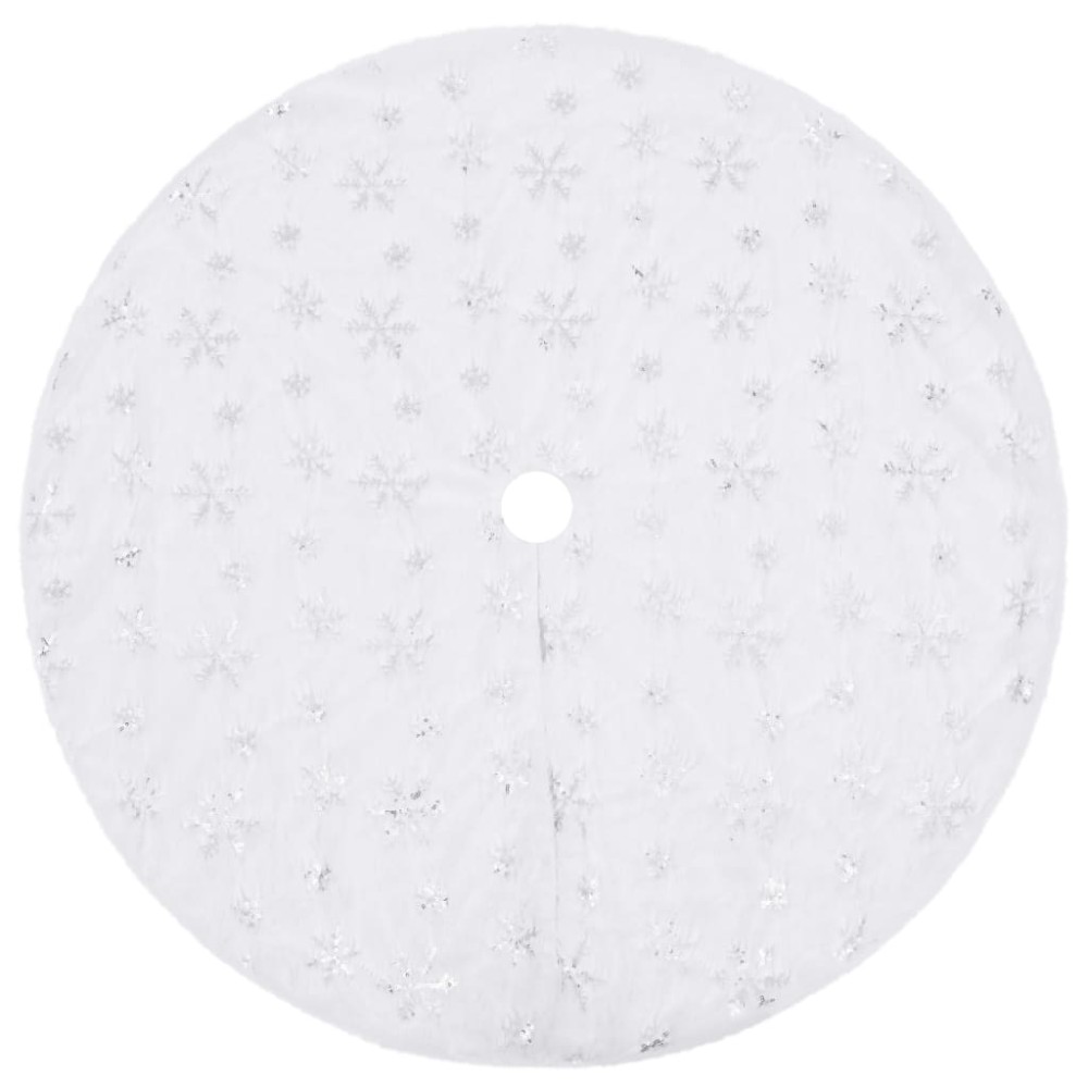 vidaXL Covor fustă brad Crăciun de lux, alb, 122 cm, blană artificială