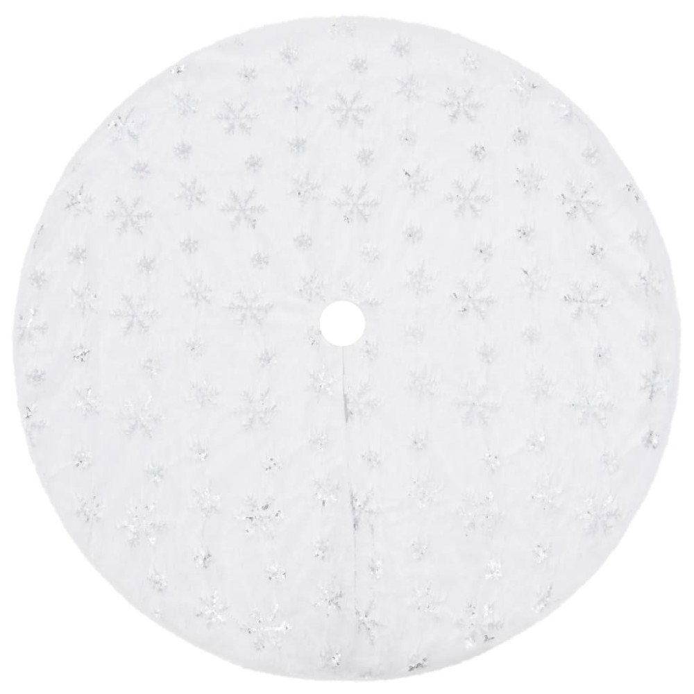 vidaXL Covor fustă brad Crăciun de lux, alb, 150 cm, blană artificială