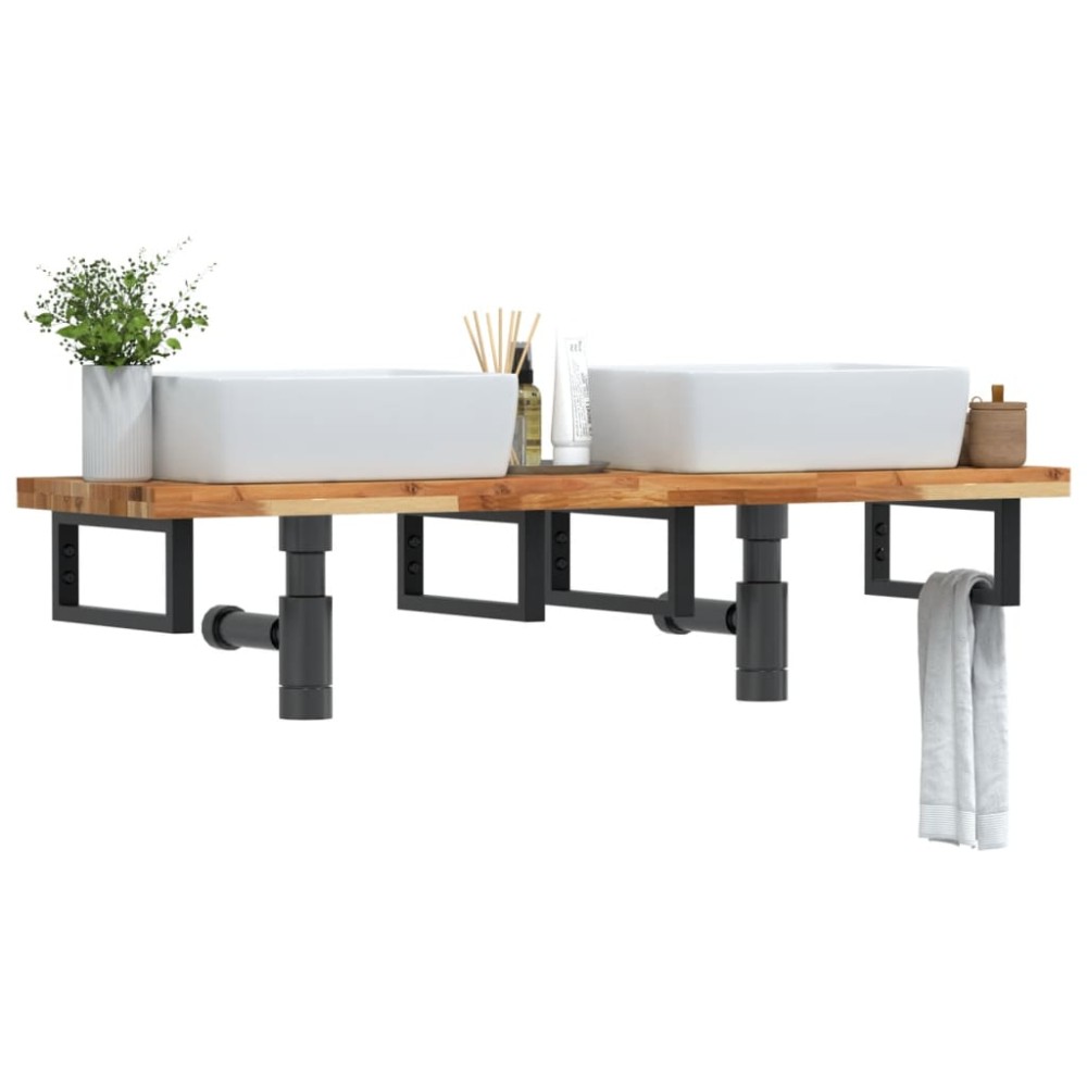 vidaXL Raft pentru lavoar montat pe perete, oțel și lemn masiv acacia