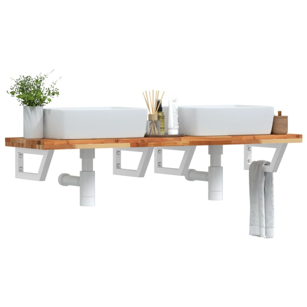 vidaXL Raft pentru lavoar montat pe perete, oțel și lemn masiv acacia