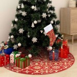 vidaXL Covor fustă de brad Crăciun cu șosetă, roșu, 150 cm, țesătură vidaXL Covor fustă de brad Crăciun cu șosetă, roșu, 150 cm, țesătură