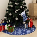 vidaXL Covor fustă de brad Crăciun cu șosetă albastru 122 cm țesătură vidaXL Covor fustă de brad Crăciun cu șosetă albastru 122 cm țesătură
