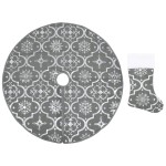 vidaXL Covor fustă de brad Crăciun cu șosetă, gri, 90 cm, țesătură vidaXL Covor fustă de brad Crăciun cu șosetă, gri, 90 cm, țesătură