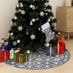 vidaXL Covor fustă de brad Crăciun cu șosetă, gri, 90 cm, țesătură vidaXL Covor fustă de brad Crăciun cu șosetă, gri, 90 cm, țesătură