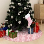 vidaXL Covor fustă de brad Crăciun cu șosetă, roz, 90 cm, țesătură vidaXL Covor fustă de brad Crăciun cu șosetă, roz, 90 cm, țesătură