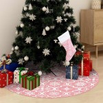 vidaXL Covor fustă de brad Crăciun cu șosetă, roz, 150 cm, țesătură vidaXL Covor fustă de brad Crăciun cu șosetă, roz, 150 cm, țesătură