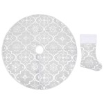 vidaXL Covor fustă de brad Crăciun cu șosetă, alb, 150 cm, țesătură vidaXL Covor fustă de brad Crăciun cu șosetă, alb, 150 cm, țesătură