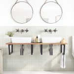 vidaXL Raft pentru lavoar montat pe perete, oțel și lemn masiv acacia