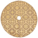 vidaXL Covor fustă de brad Crăciun cu șosetă, galben, 150 cm, țesătură vidaXL Covor fustă de brad Crăciun cu șosetă, galben, 150 cm, țesătură