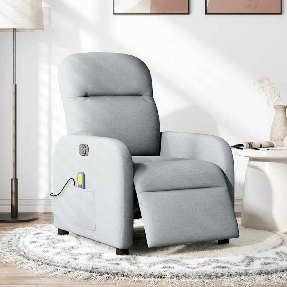 vidaXL Fotoliu electric de masaj rabatabil, gri deschis, microfibră
