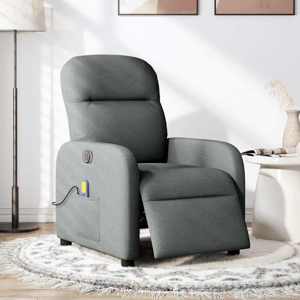 vidaXL Fotoliu electric de masaj rabatabil, gri închis, textil