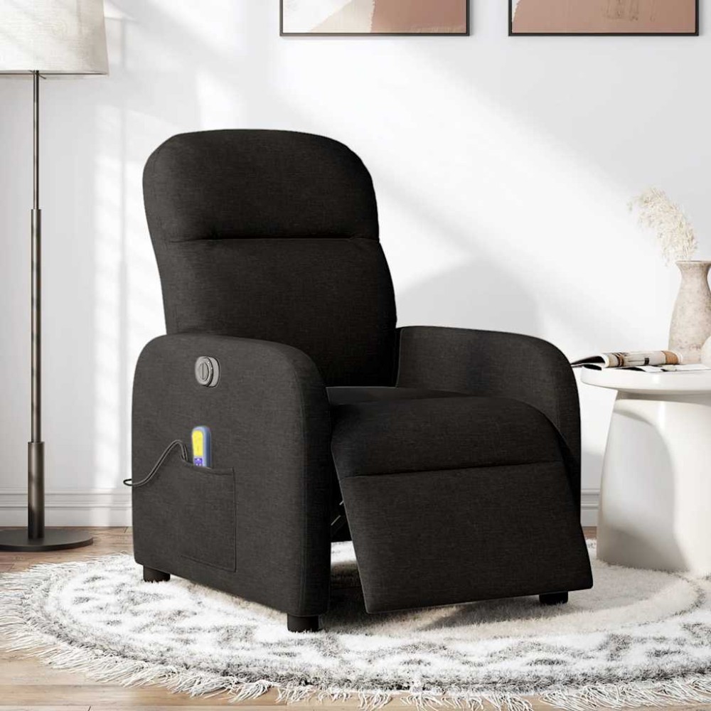 vidaXL Fotoliu electric de masaj rabatabil, negru, textil
