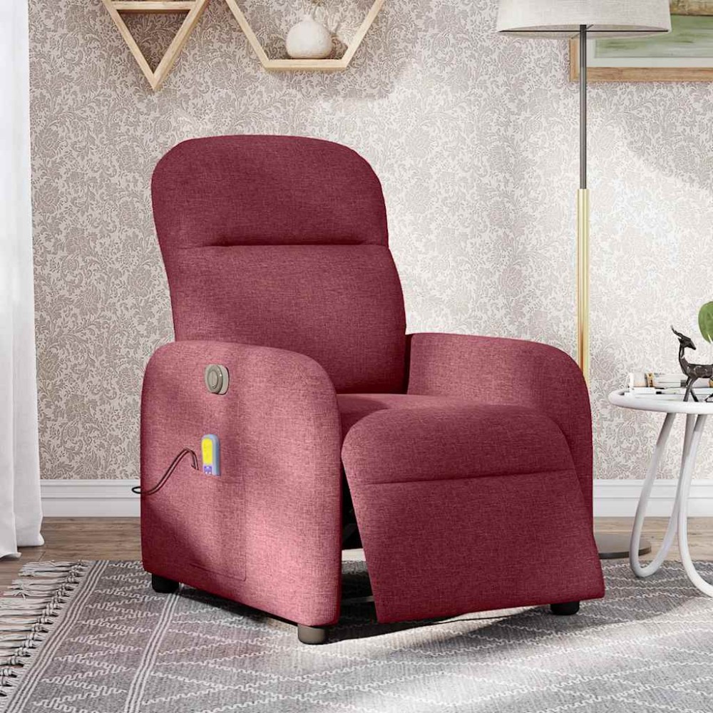 vidaXL Fotoliu electric de masaj rabatabil, roșu vin, textil