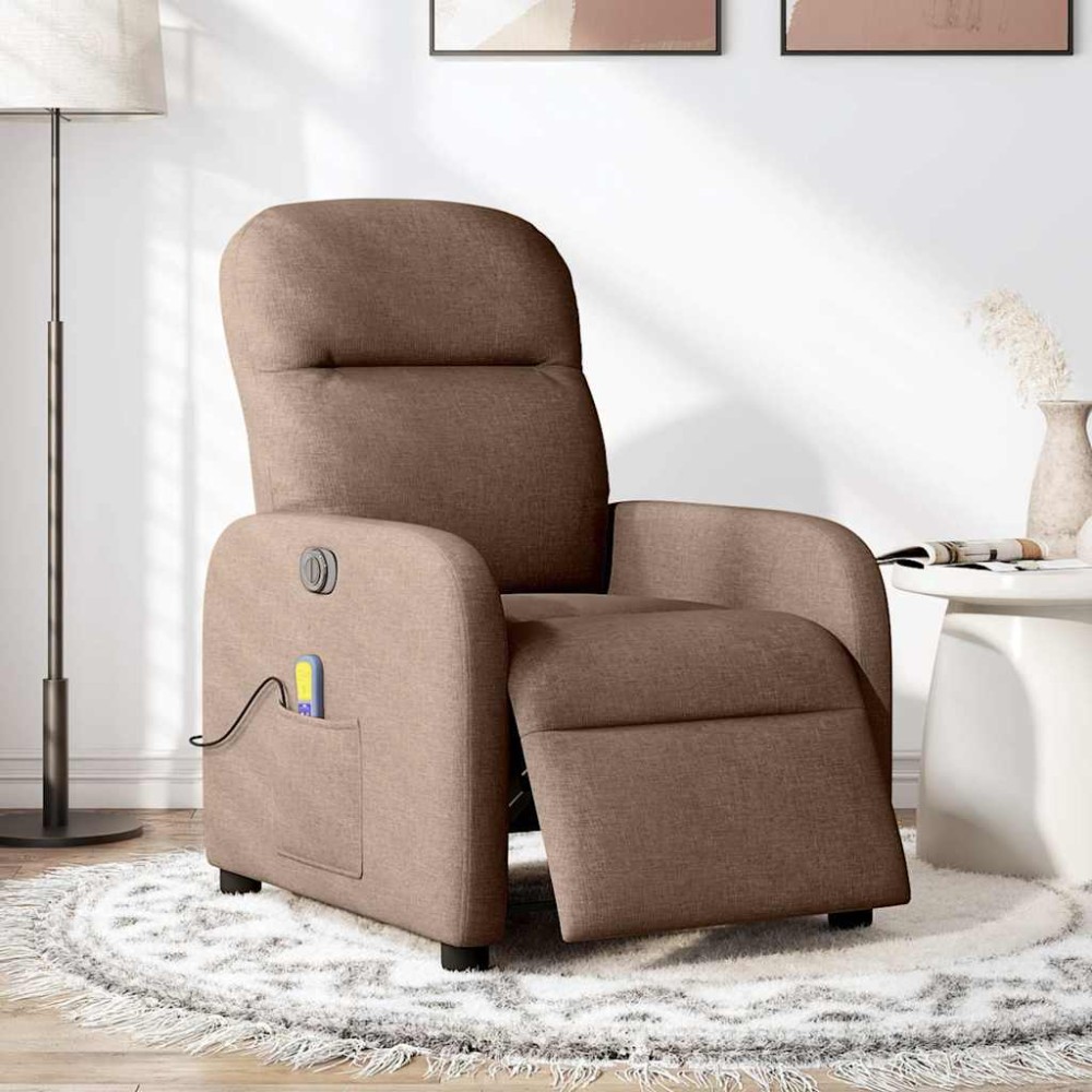 vidaXL Fotoliu electric de masaj rabatabil, maro, textil
