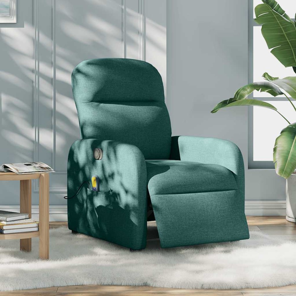 vidaXL Fotoliu electric de masaj rabatabil, verde închis, textil