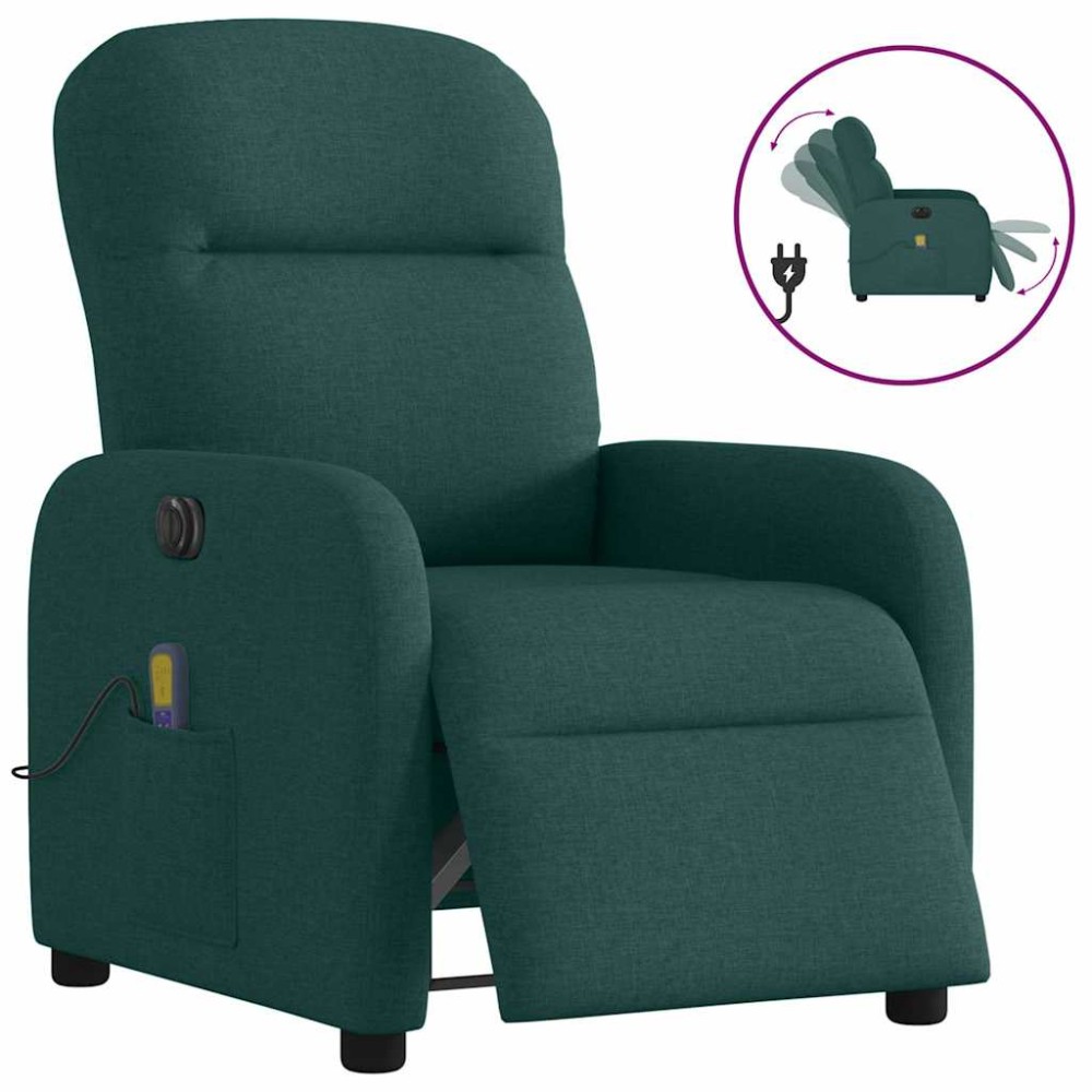 vidaXL Fotoliu electric de masaj rabatabil, verde închis, textil