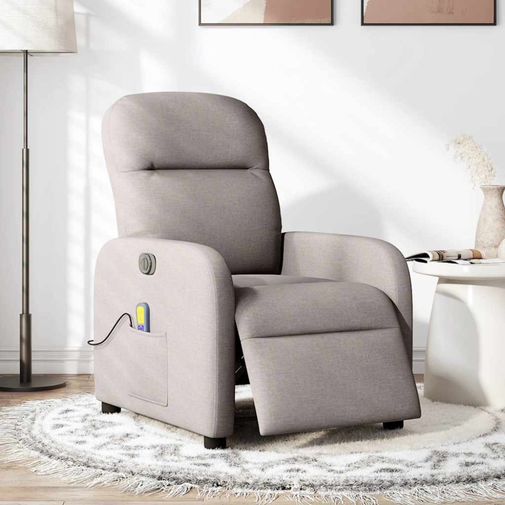 vidaXL Fotoliu electric de masaj rabatabil, gri taupe, textil