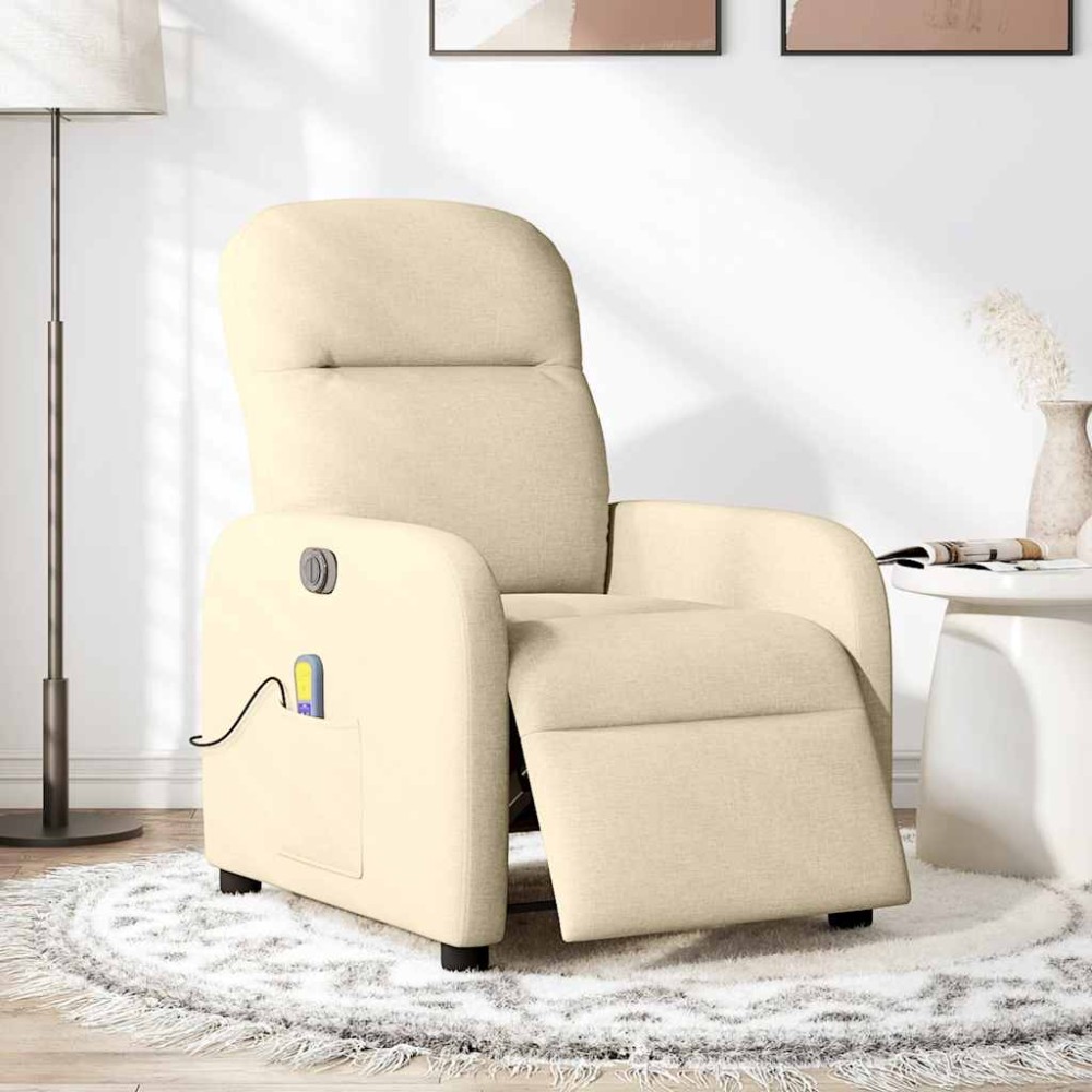 vidaXL Fotoliu electric de masaj rabatabil, crem, textil