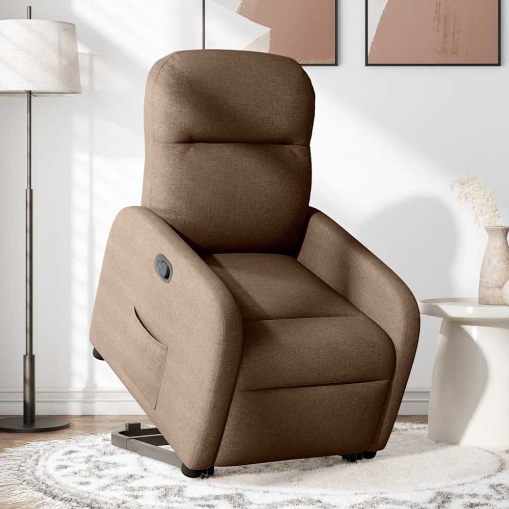 vidaXL Fotoliu rabatabil cu ridicare pe verticală, maro, textil