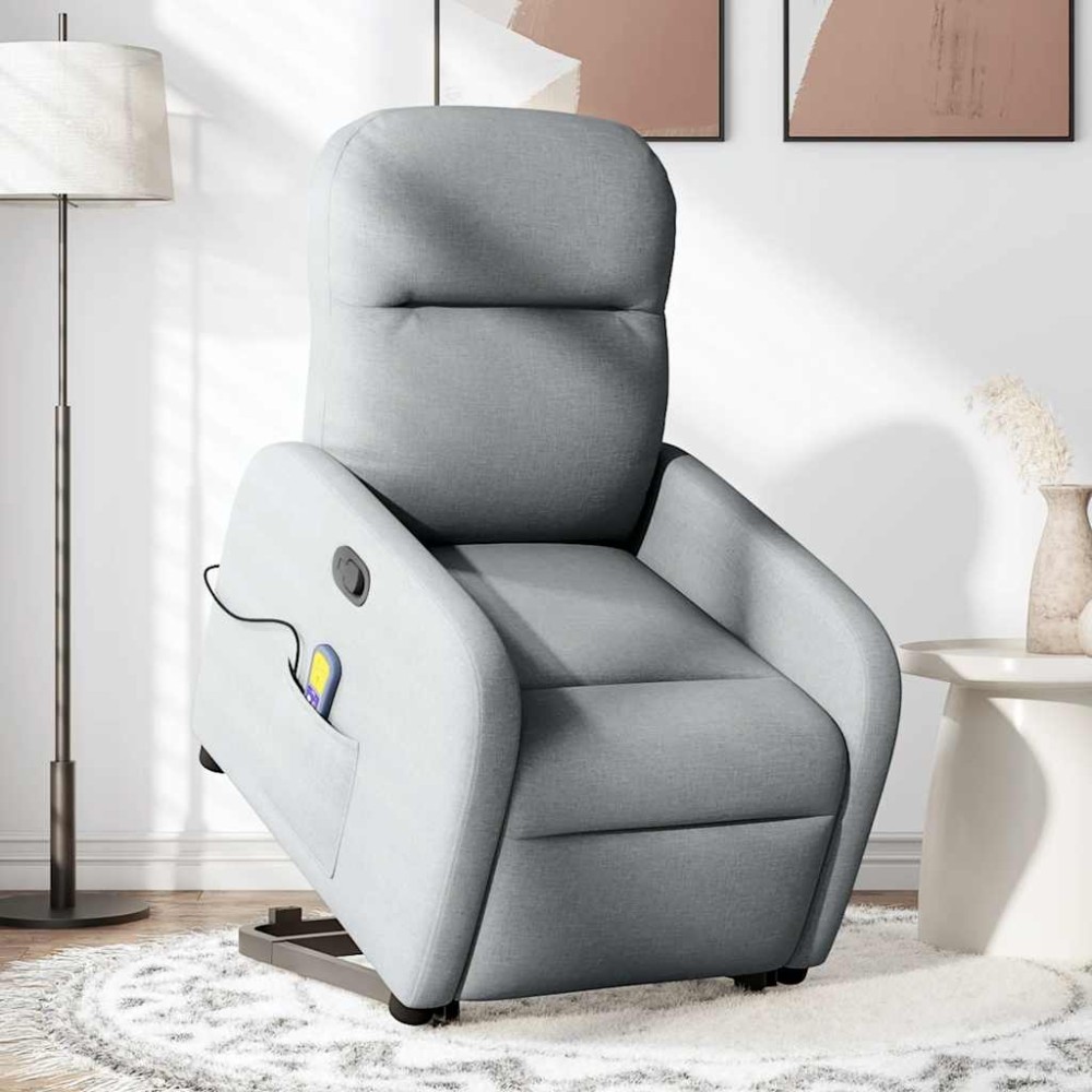 vidaXL Fotoliu de masaj rabatabil cu ridicare, gri deschis, textil