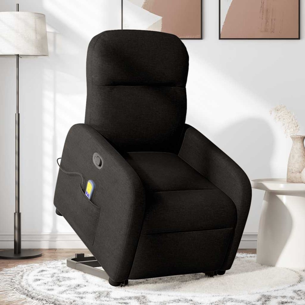 vidaXL Fotoliu rabatabil de masaj, cu ridicare, negru, material textil