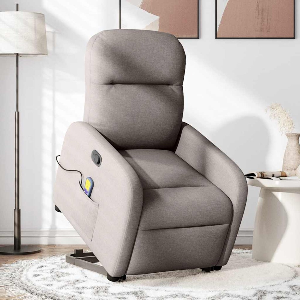 vidaXL Fotoliu rabatabil de masaj cu ridicare, gri taupe, textil