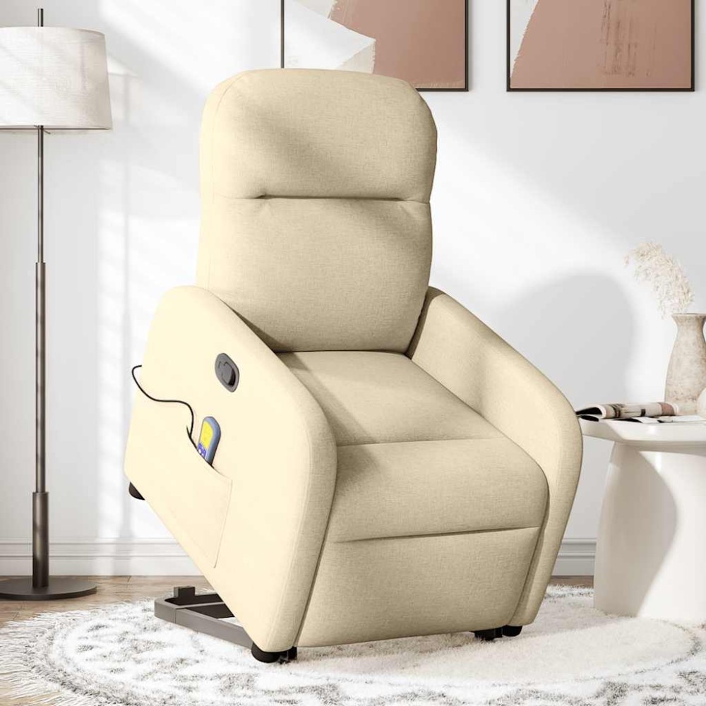 vidaXL Fotoliu masaj rabatabil cu ridicare, crem, material textil