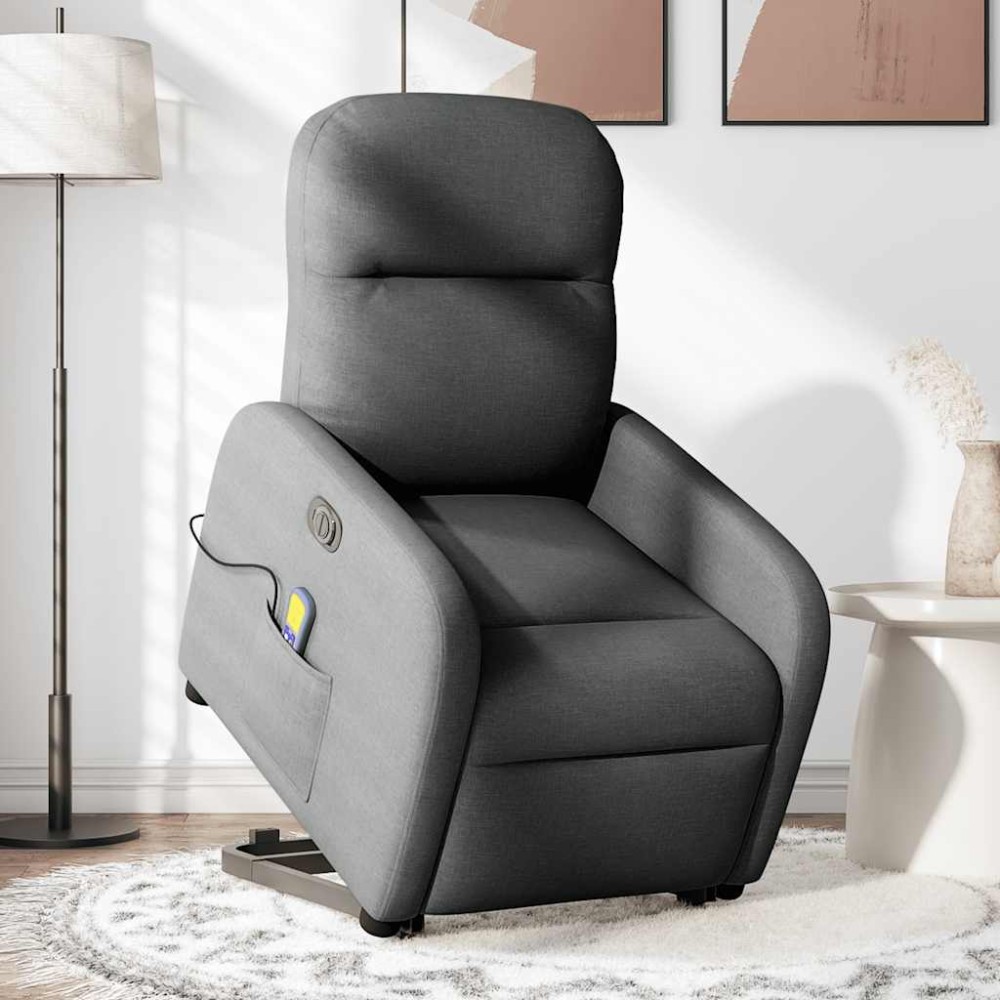 vidaXL Fotoliu electric masaj rabatabil cu ridicare, gri închis textil