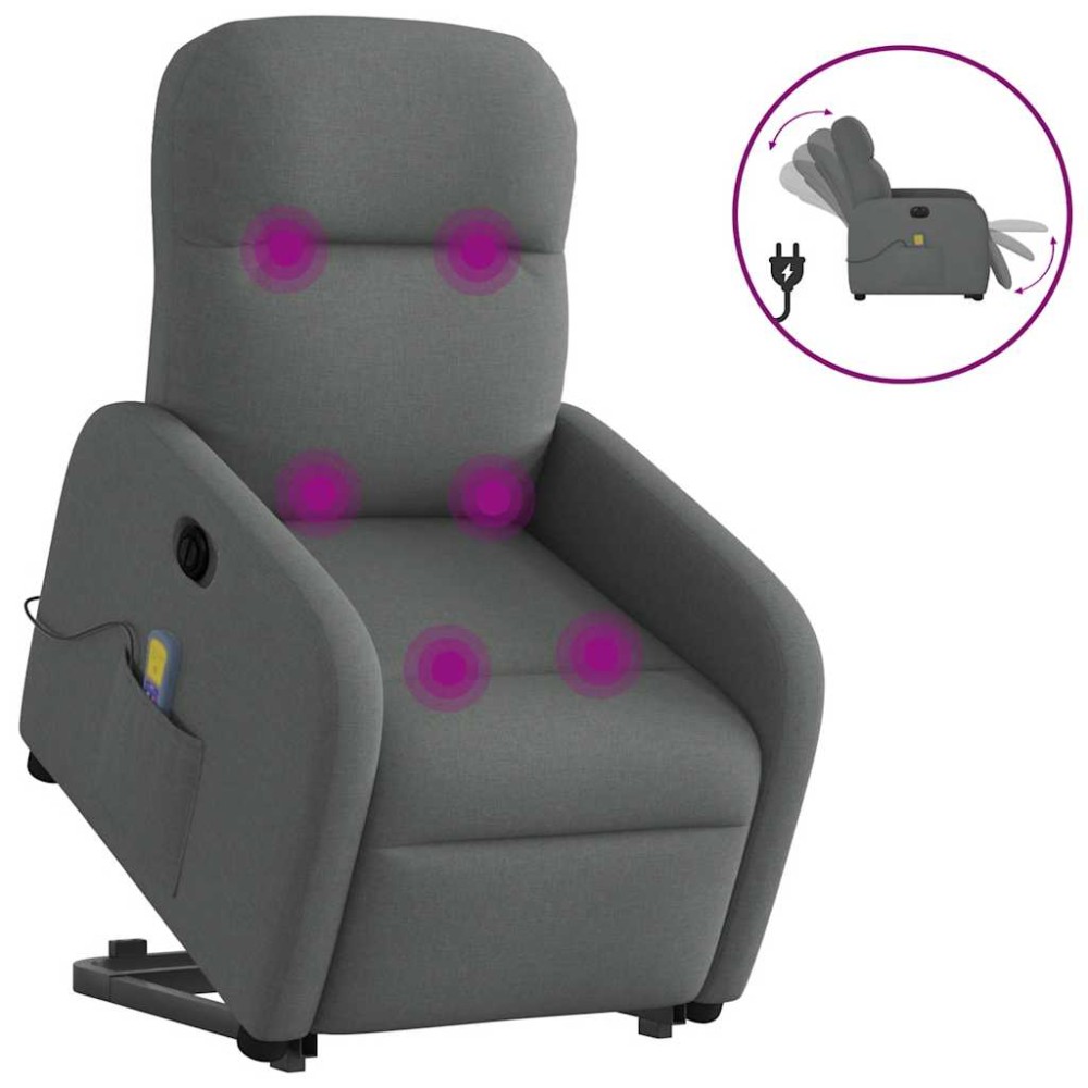 vidaXL Fotoliu electric masaj rabatabil cu ridicare, gri închis textil