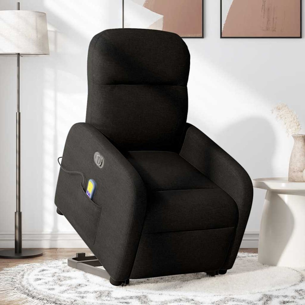 vidaXL Fotoliu electric de masaj rabatabil cu ridicare, negru, textil