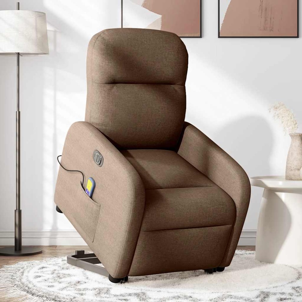vidaXL Fotoliu electric de masaj rabatabil cu ridicare, maro, textil