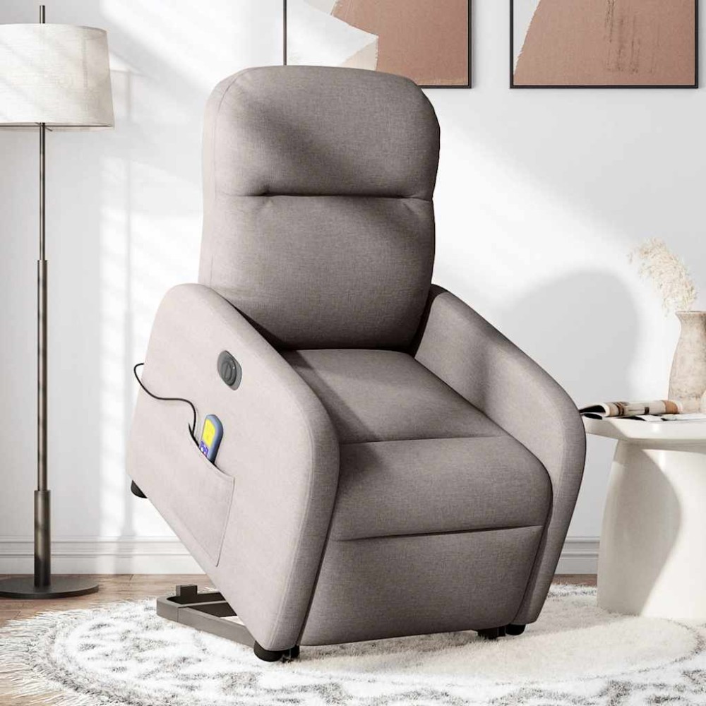 vidaXL Fotoliu electric masaj rabatabil cu ridicare, gri taupe, textil