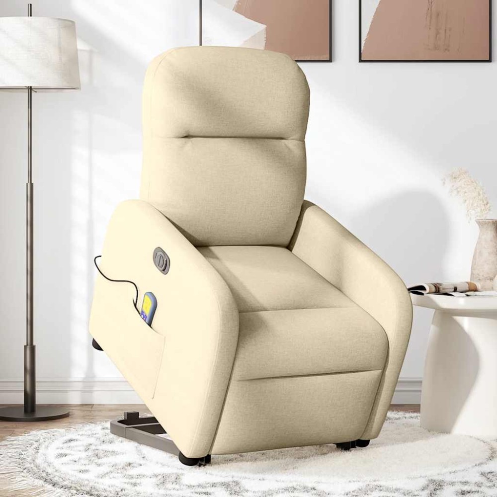 vidaXL Fotoliu electric de masaj rabatabil cu ridicare, crem, textil